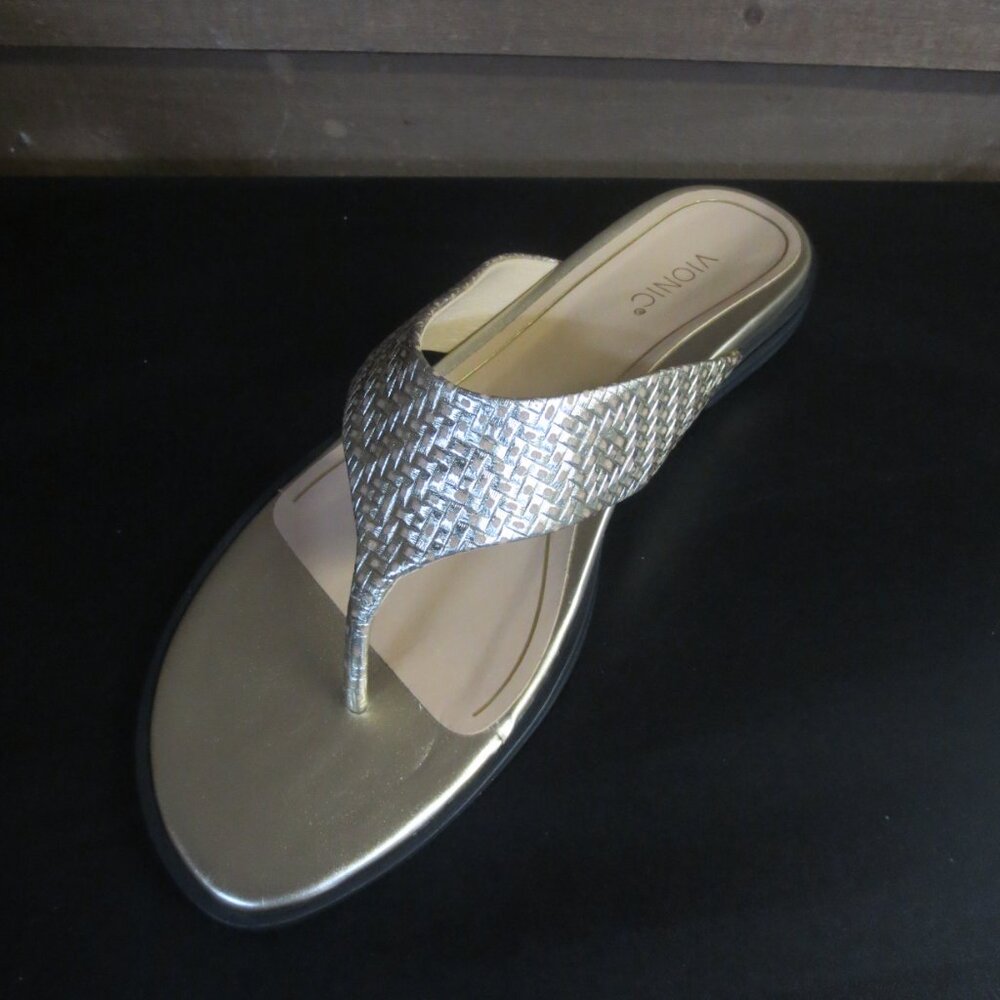 VIONIC WOMEN'S AGAVE GOLD GEO LEATHER SANDALS - 9 1/2 M